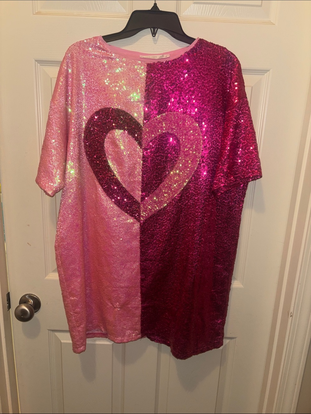 Altar'd State Girls Sequin Heart Tunic - Light Pink & Fuchsia